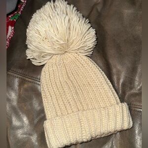 BCBGMaxAzria Cream Knit Pom-Pom Hat